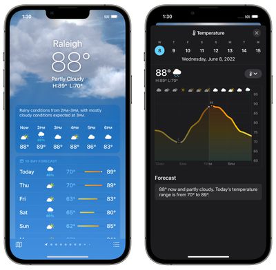 天气应用程序主 iOS 16